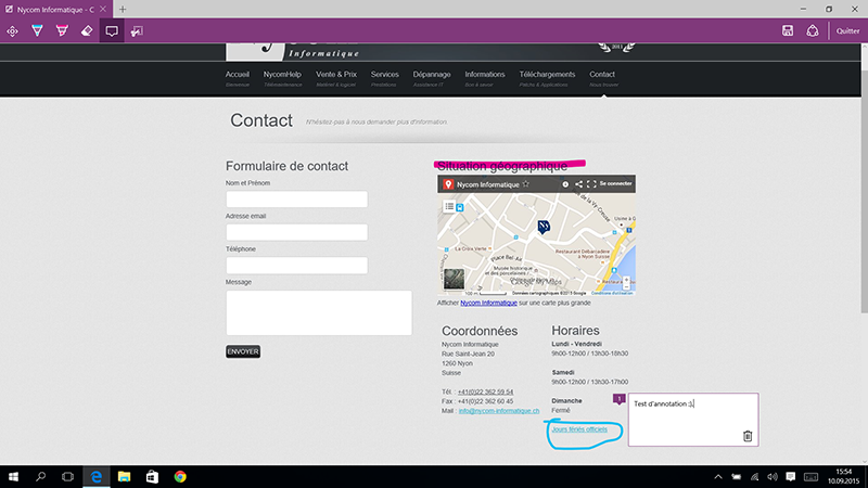 annotations de pages web Edge