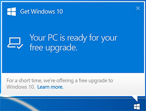 notification de mise à niveau windows 10