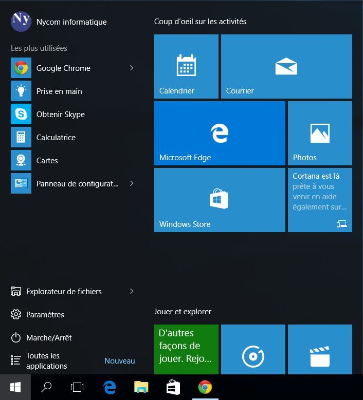 menu démarrer windows 10